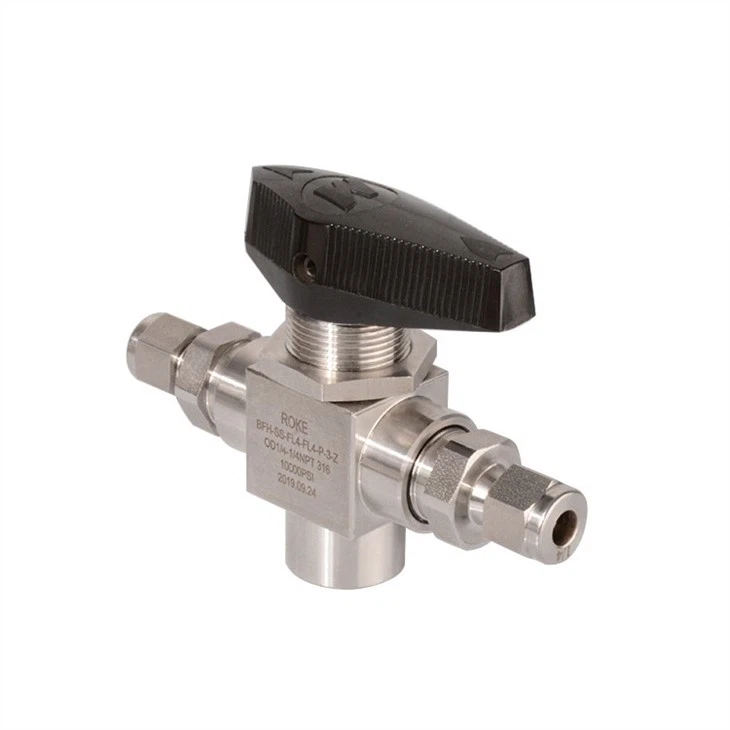 Tube Double Ferrules Trunnion 3 Way Ball Valve